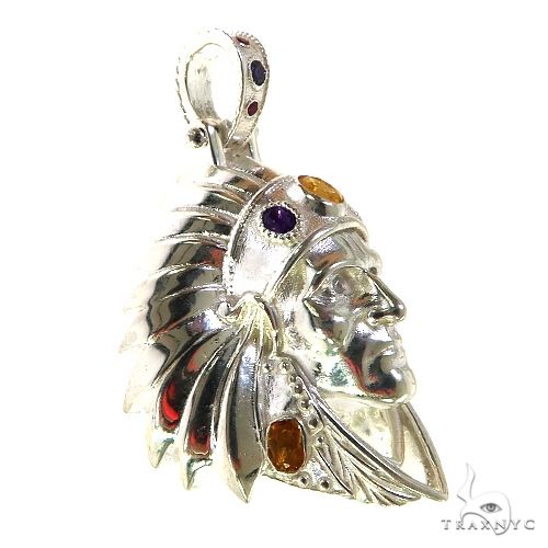 .925 Silver Tribal Indian Head Pendant 68967 - Image 2