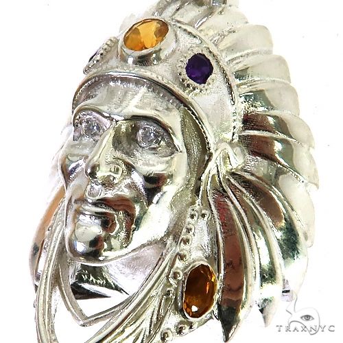.925 Silver Tribal Indian Head Pendant 68967 - Image 3