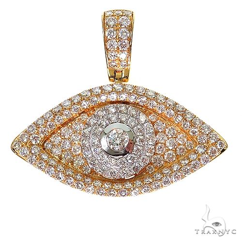 Diamond evil eye pendant in gold-tone setting – pavé-set diamonds surrounding center eye motif, front view
