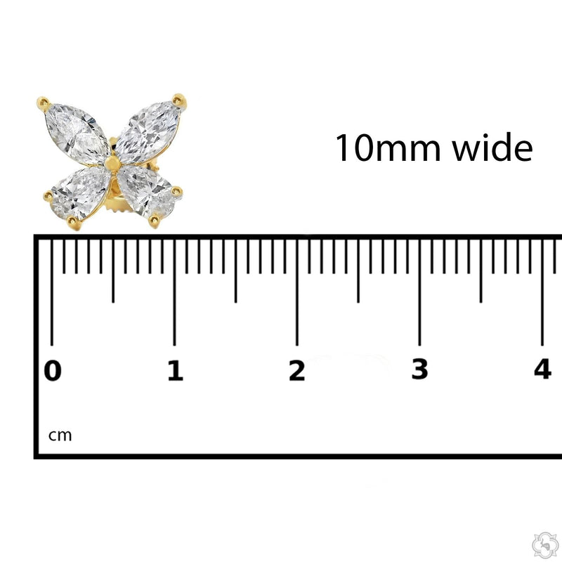 Yellow gold butterfly earrings with marquise-cut lab diamonds on each wing