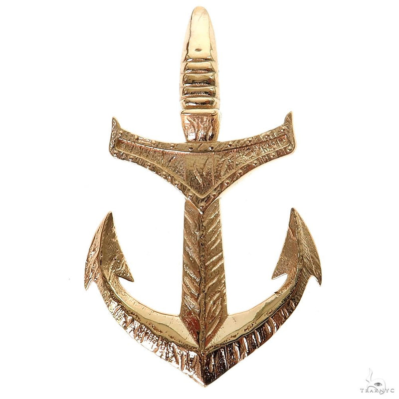 10K gold anchor pendant with dimensional nautical design, front view