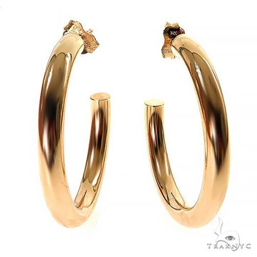 14k yellow gold hoop earrings, 30mm diameter, polished finish, front view