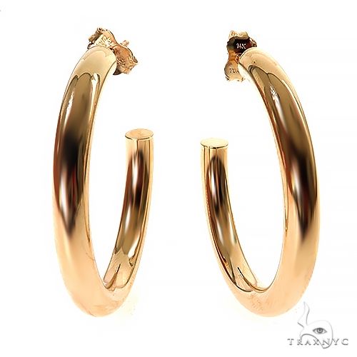 14k yellow gold hoop earrings, 30mm diameter, polished finish, front view