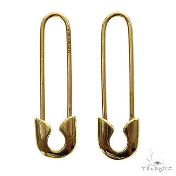 14K yellow gold pin earrings — slim profile, polished finish, front view