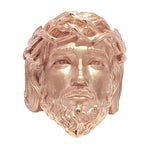 Yellow gold Jesus face ring with detailed crown of thorns and beard design.