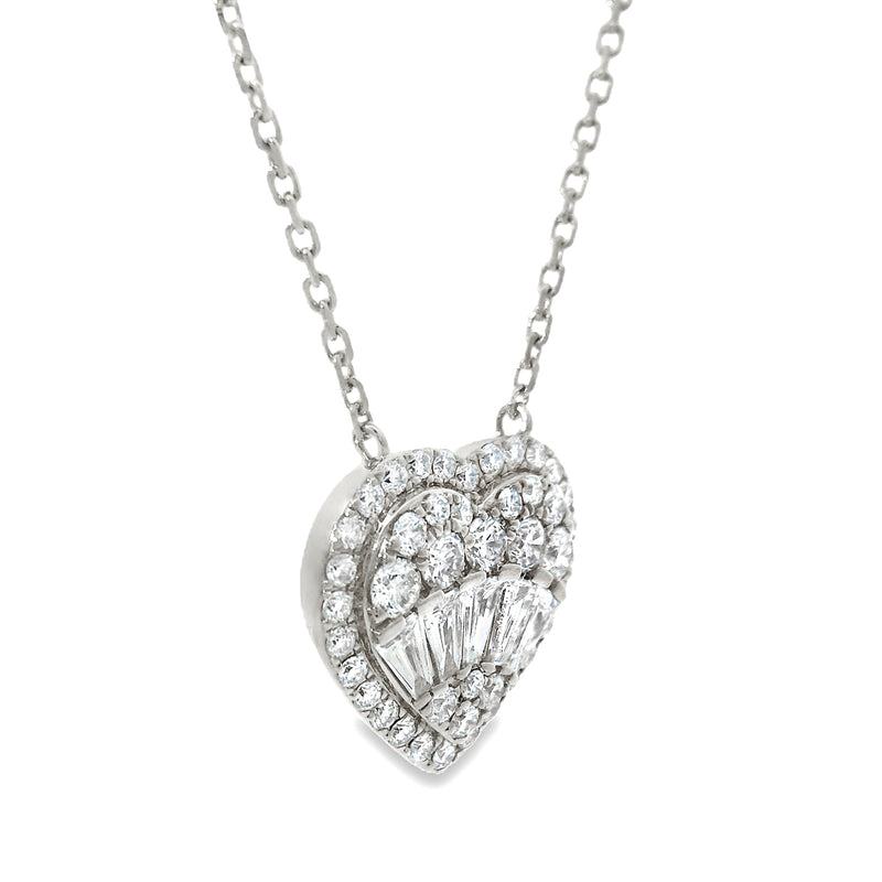18K Gold Heart Baguette Diamond Necklace 67914 - Image 5