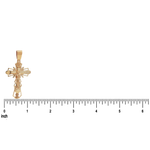Yellow gold crucifix pendant with detailed Jesus figure and ornate cross design.