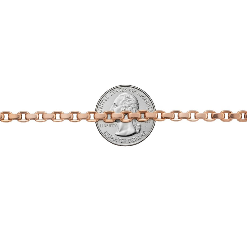 14K rose gold solid round box link chain necklace, 23 inches, 4.5mm thickness.