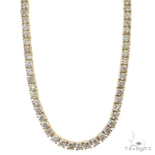 Yellow gold 7 pointer lab diamond tennis chain necklace with prong-set round stones