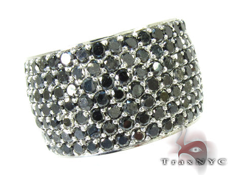 Men’s 7-row fully black diamond ring in white metal with round black diamonds