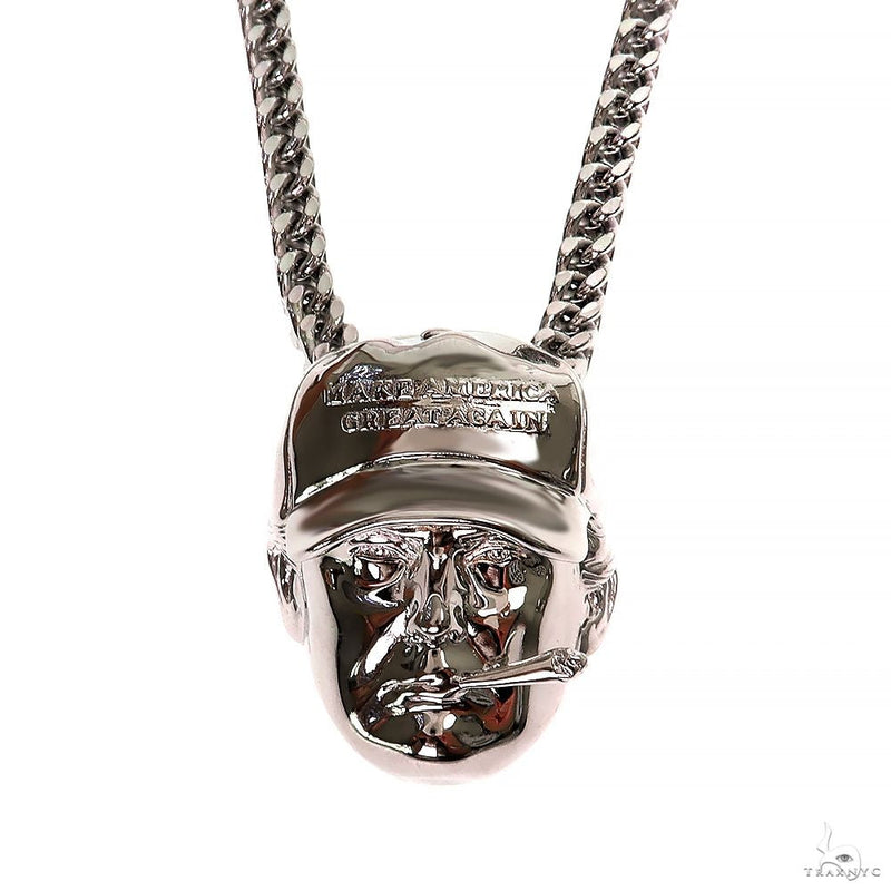 925 silver Mini Donald Trump novelty pendant with Franco chain set – front view