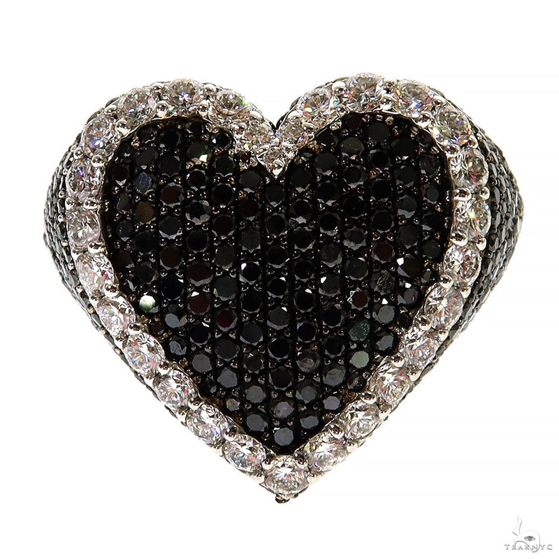Yellow gold ring with black diamond heart center and white diamond border