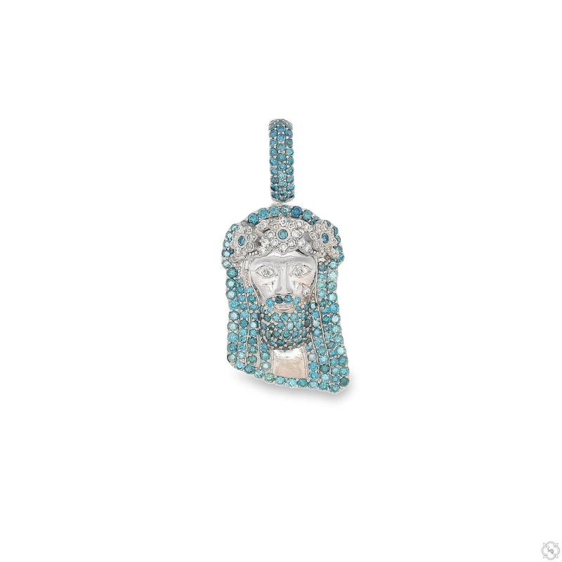 TraxNYC's Blue Diamond Jesus Head Pendant Mini 70191 - Image 1