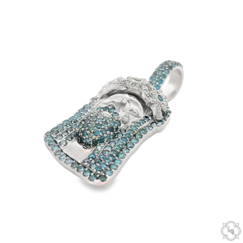 TraxNYC's Blue Diamond Jesus Head Pendant Mini 70191 - Image 4