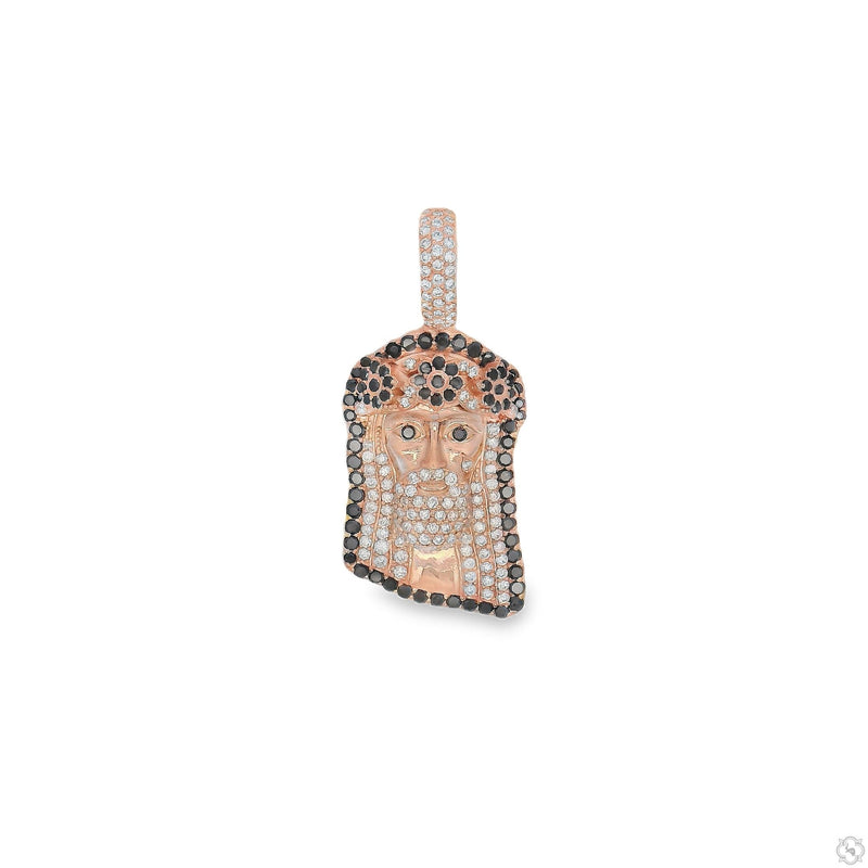 Diamond Jesus head pendant with flower crown – front view showing black and white stone detail
