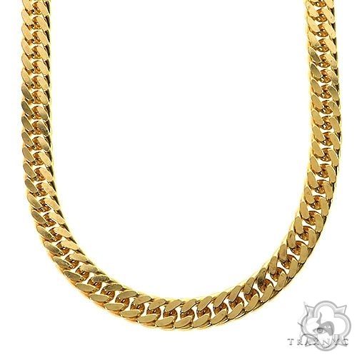 14k yellow gold solid double curb chain 6.3mm – flat interlocked links, top-down angle showing link structure