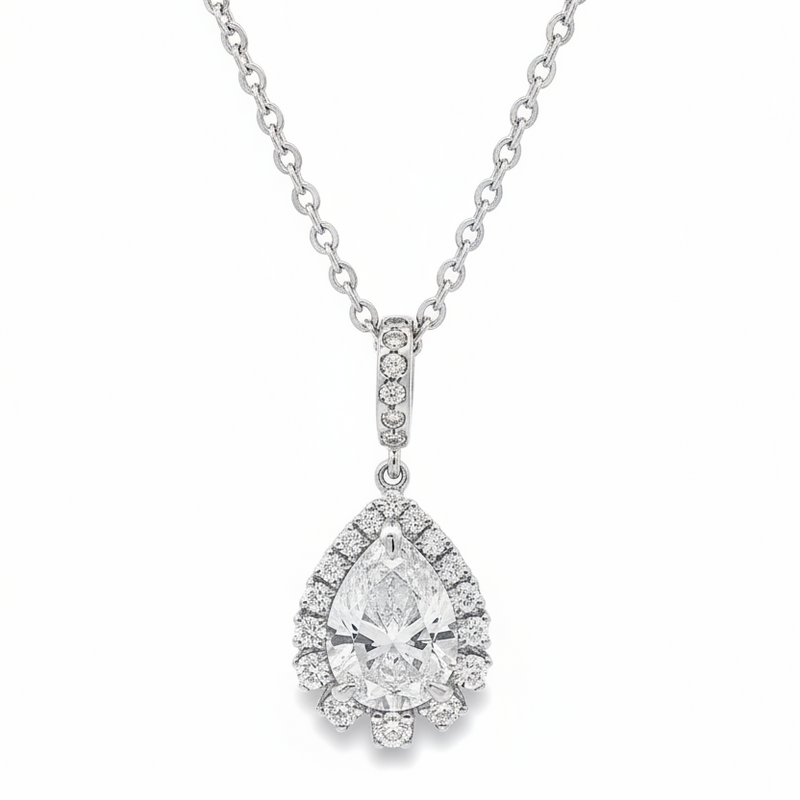 Pear Shape Diamond Necklace in 14K gold, view 2