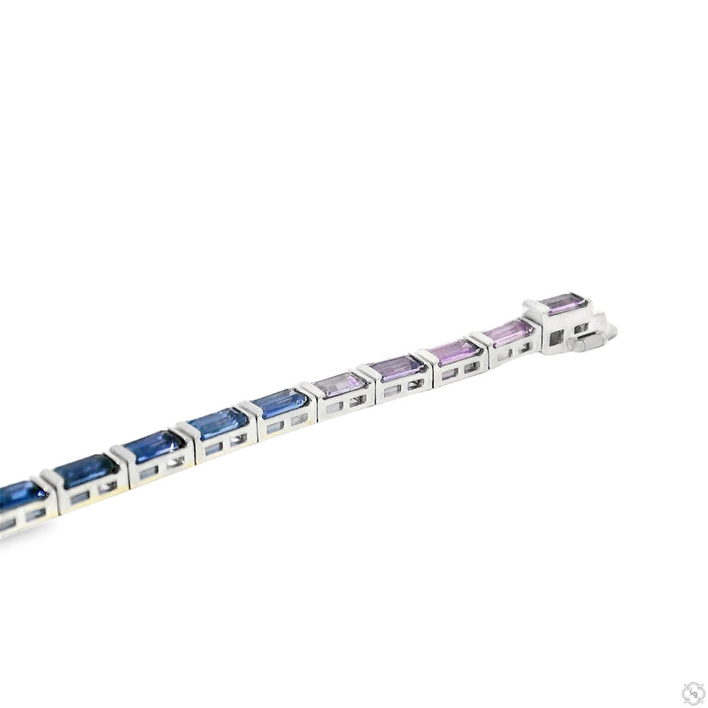 14K Gold Ombre Sapphire Baguette Tennis Bracelet, photo 2 of 5