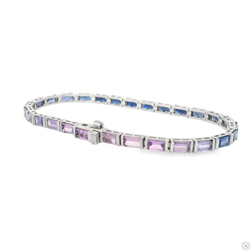 14K Gold Ombre Sapphire Baguette Tennis Bracelet, photo 5 of 5