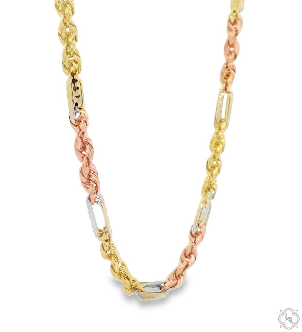 14K Three Tone Gold Solid Figarope Link Chain 20 Inches 4mm 70299