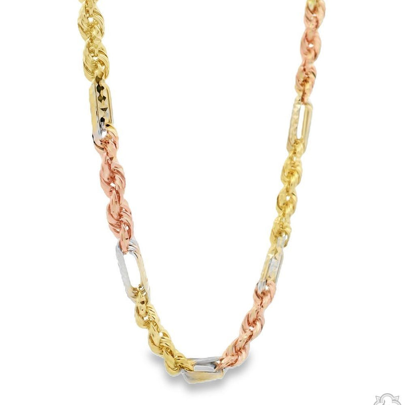 14K Three Tone Gold Solid Figarope Link Chain 20 Inches 4mm 70299 - Image 1