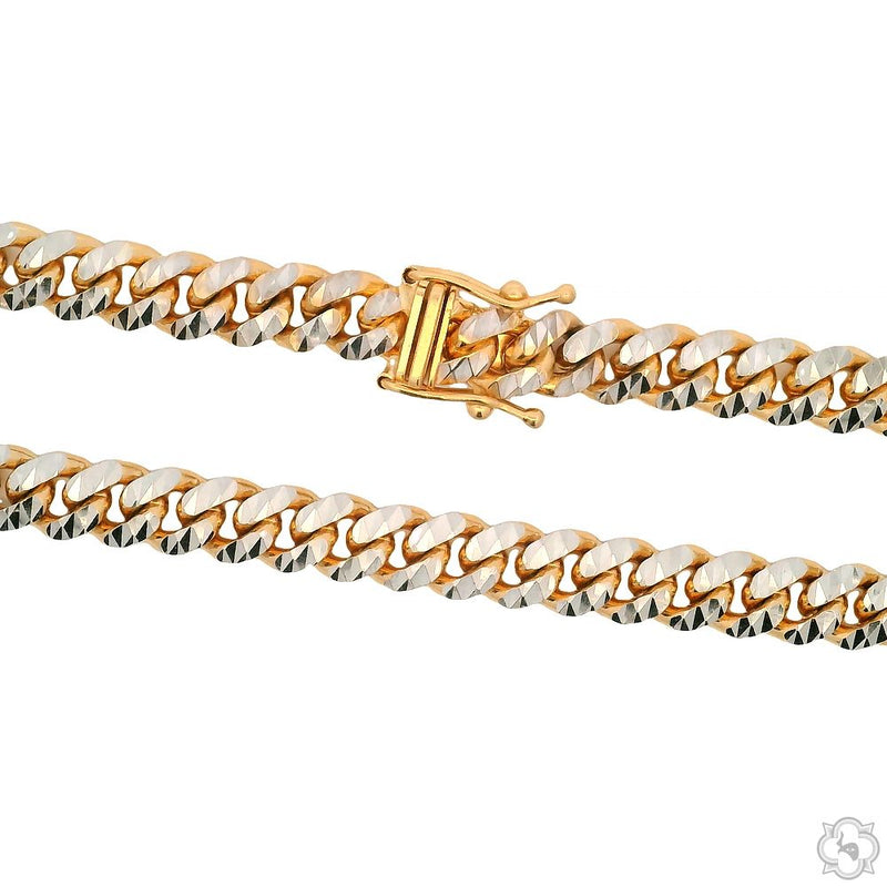 14k Gold Two Tone Diamond Cut Miami Cuban Link Chain 70322 - Image 4
