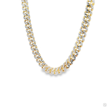 14k two tone gold diamond cut Miami Cuban link chain – alternating yellow and white gold links with faceted diamond cut finish
