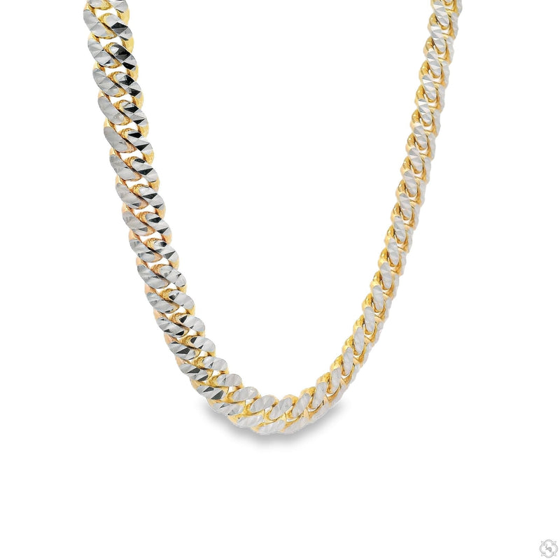 14k gold two-tone diamond cut Miami Cuban link chain in yellow gold finish