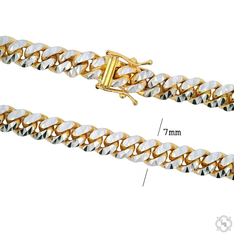 14k Gold Two Tone Diamond Cut Miami Cuban Link Chain 70324 - Image 4