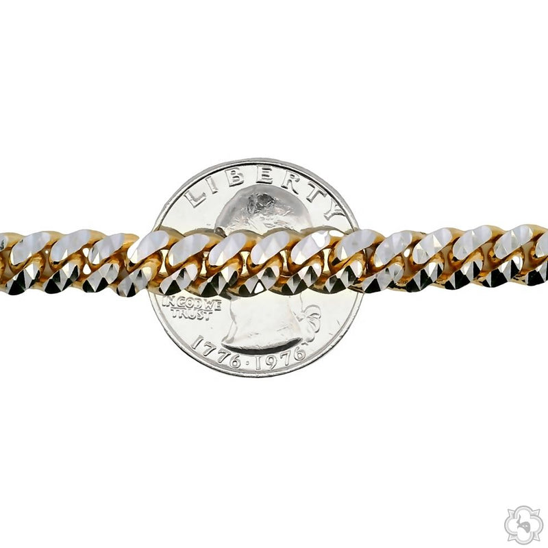 14k Gold Two Tone Diamond Cut Miami Cuban Link Chain 70324 - Image 5