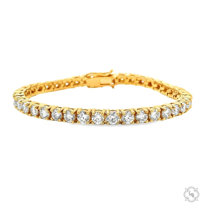 14K gold lab diamond tennis bracelet – round-cut stones in a continuous setting, top-down view