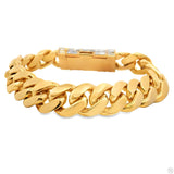14K Gold Custom Made Baguette Lab-Grown Diamond Lock Miami Cuban Link Bracelet 70348