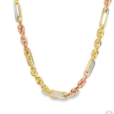 14K Three Tone Gold Solid Figarope Link Chain 22 Inches 5mm 70353 - Image 1
