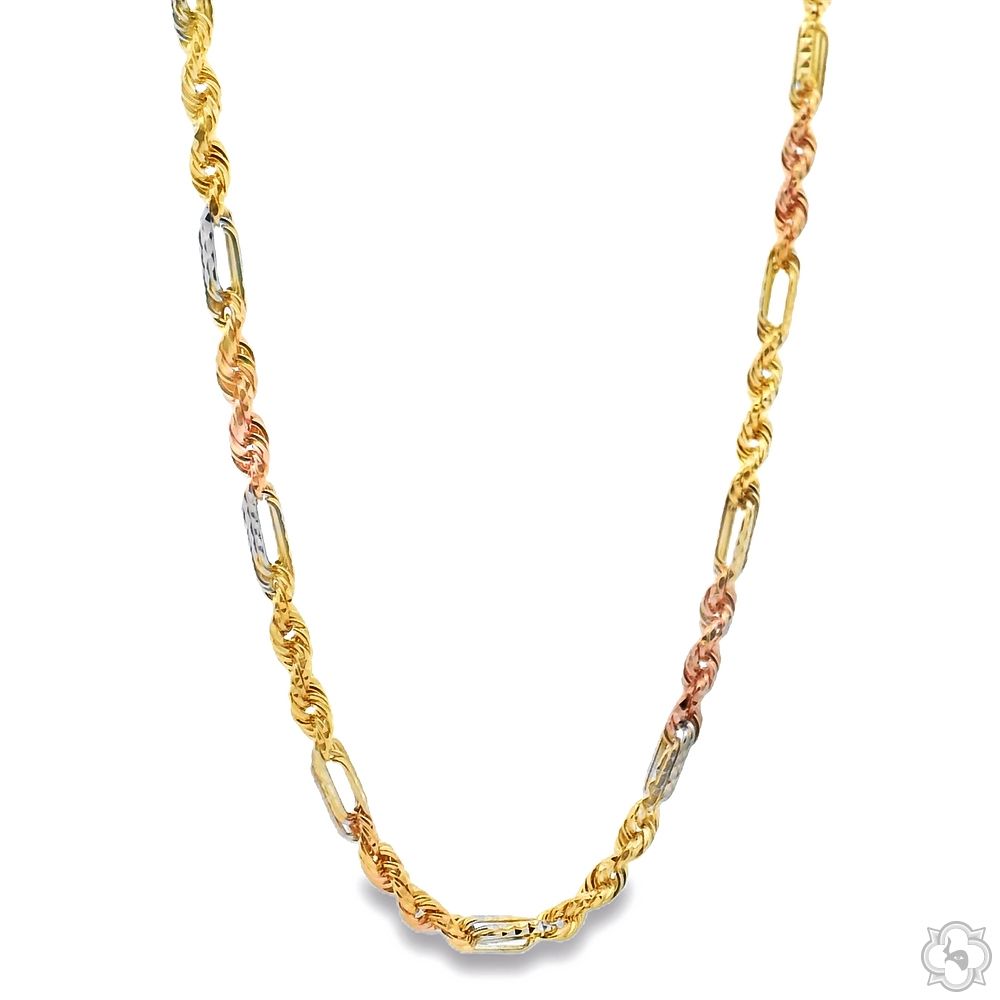 14K Three Tone Gold Solid Figarope Link Chain 18 Inches 3mm 70355