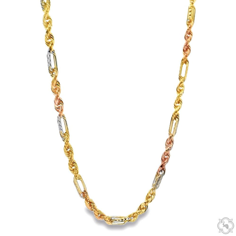 14K Three Tone Gold Solid Figarope Link Chain 18 Inches 3mm 70355 - Image 2