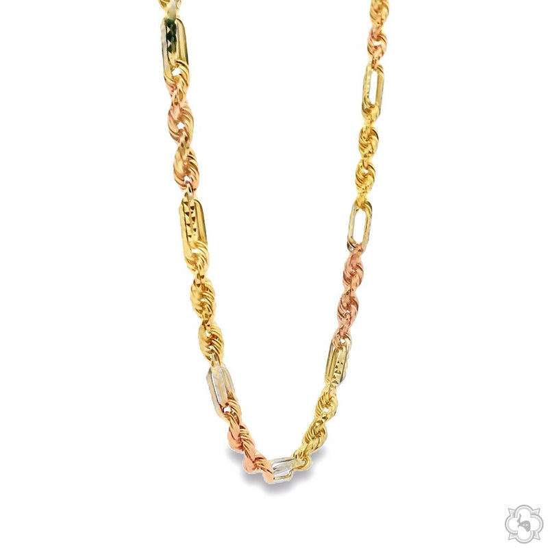 14K Three Tone Gold Solid Figarope Link Chain 18 Inches 3mm 70355 - Image 3