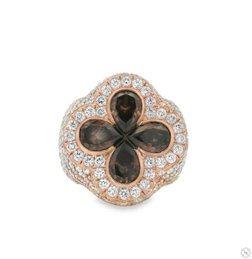 10K Rose Gold Iceberg Midnight Ember Quartz Crystals 7.4 Ctw Diamond Ring, front view