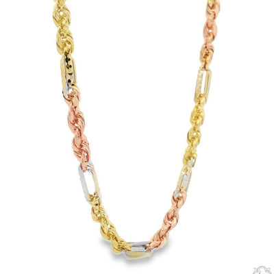 14K Three Tone Gold Solid Figarope Link Chain 18 Inches 4.5mm 70375 - Image 1