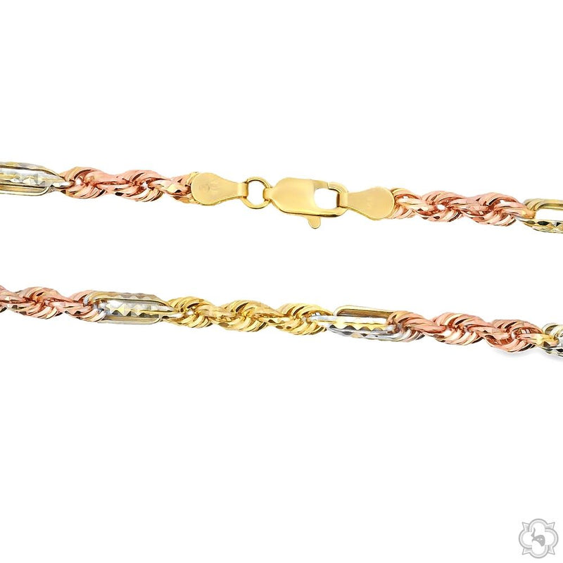 14K Three Tone Gold Solid Figarope Link Chain 16 Inches 3mm 70377 - Image 4