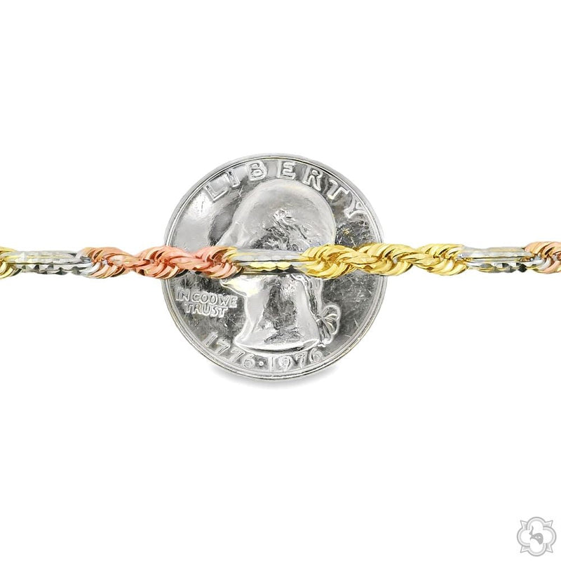 14K Three Tone Gold Solid Figarope Link Chain 16 Inches 3mm 70377 - Image 5