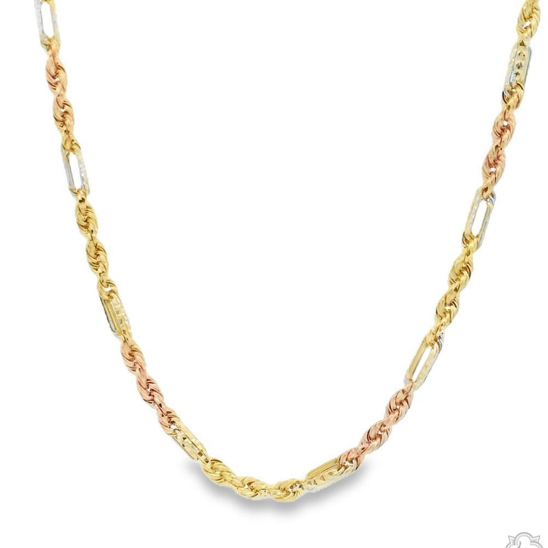 14K Three Tone Gold Solid Figarope Link Chain 18 Inches 3.2mm 70380 - Image 1
