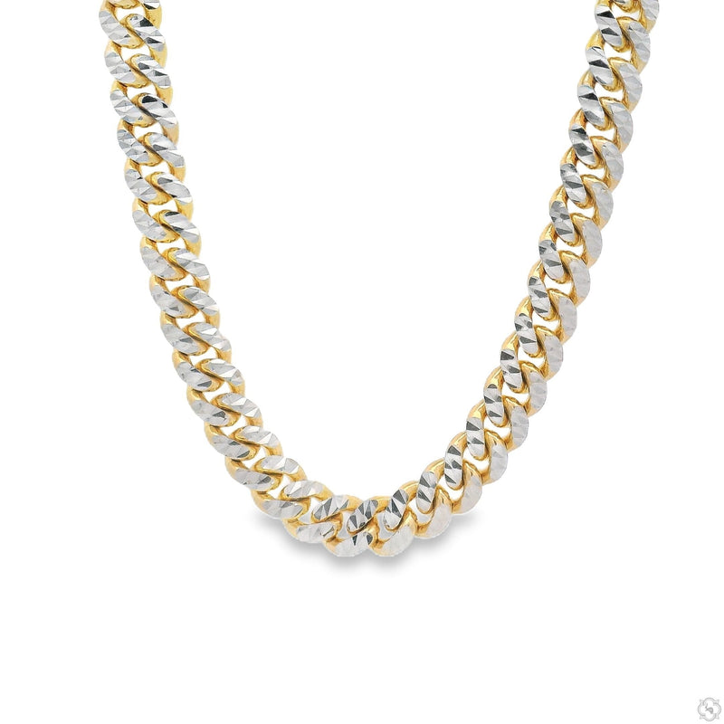 14k gold two tone diamond cut Miami Cuban link chain in yellow and white gold