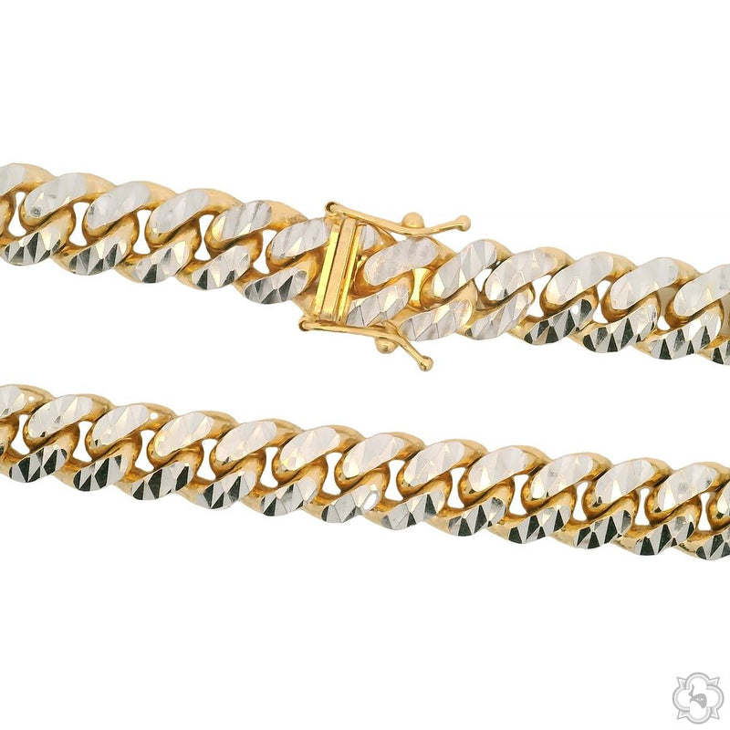 14k Gold Two Tone Diamond Cut Miami Cuban Link Chain 70381 - Image 4
