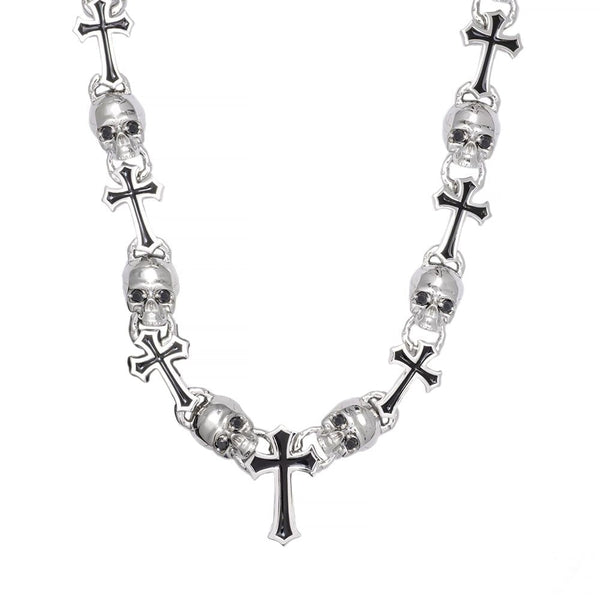 Black Diamond Skull Cross Chain 12mm, .925 Silver | TraxNYC