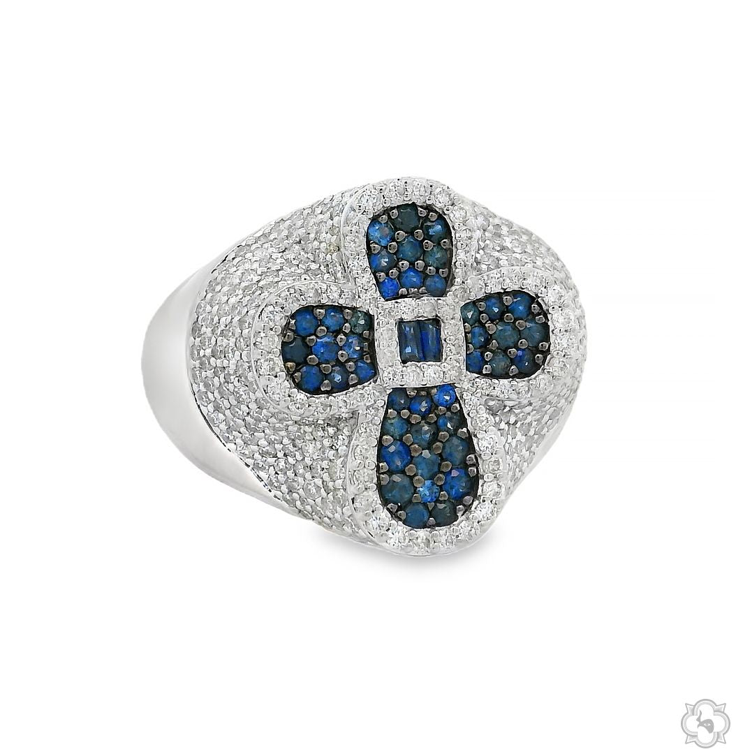 Sapphire Cross Diamond Ring | TraxNYC