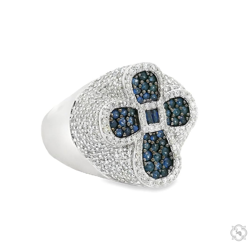 14K Gold Sapphire Cross Diamond Ring, photo 3 of 7
