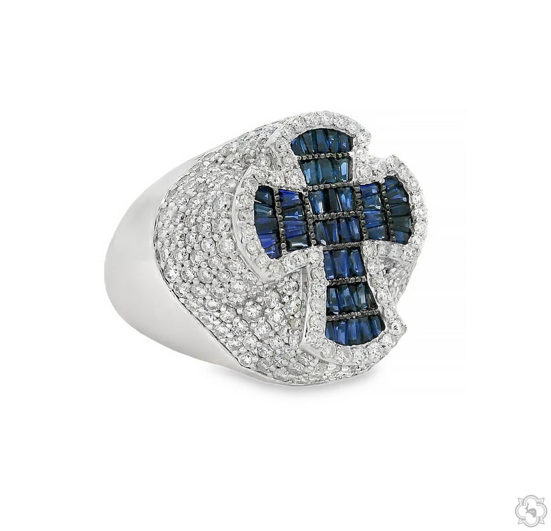 14K Gold Sapphire Cross Diamond Ring, photo 2 of 6
