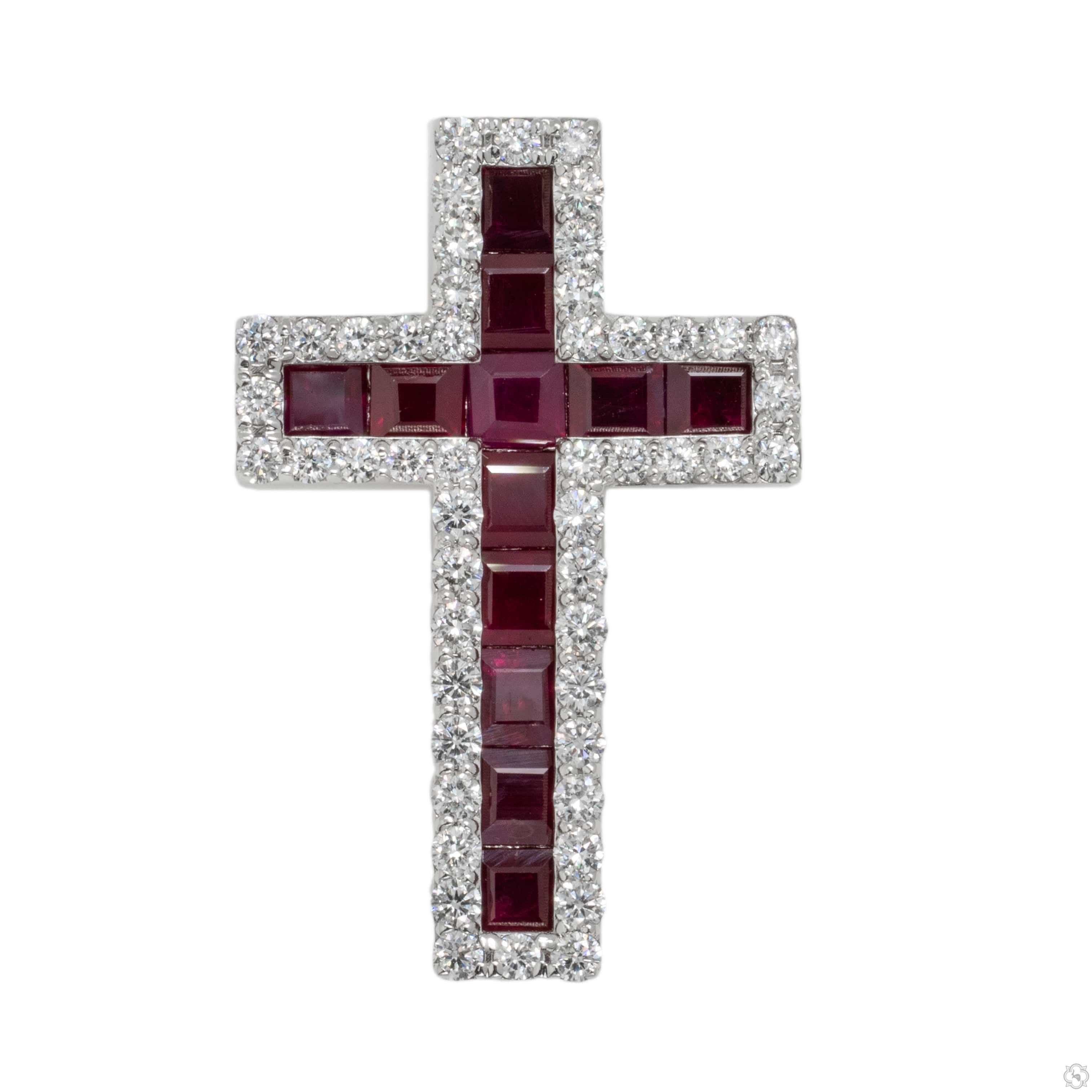 Blood Red Sapphire Diamond Cross Pendant | TraxNYC