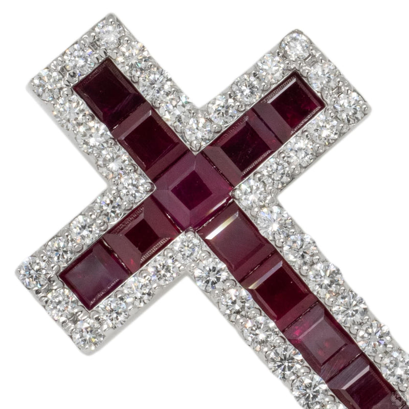 Blood Red Princess Cut Sapphire Diamond Cross 70423 - Image 3