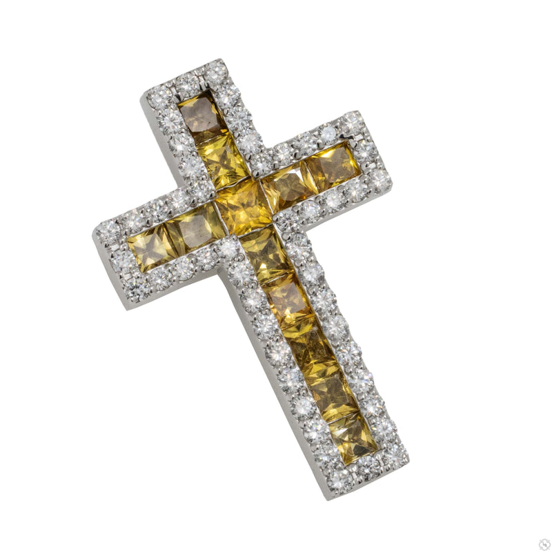 Golden Light Princess Cut Sapphire Diamond Cross 70424 - Image 2